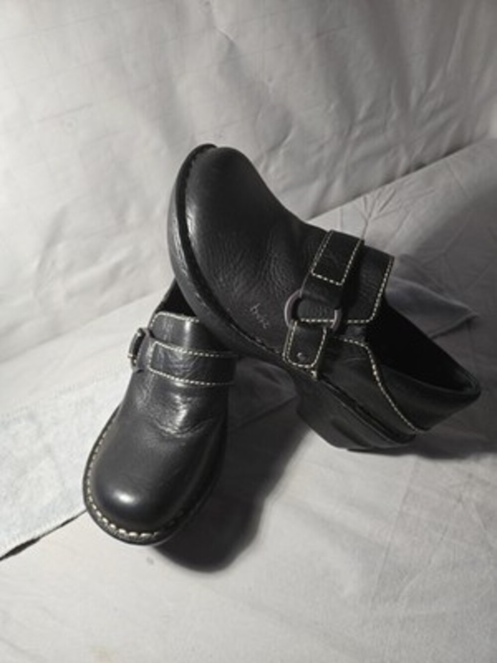 B O C Black Leather Clogs Women's Size 6